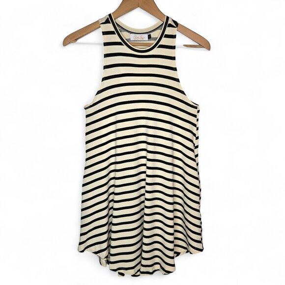 Ava Sky Sleeveless Mini Dress Women's Striped Stretchy Curved Hem Hand Pockets S - Picture 1 of 5